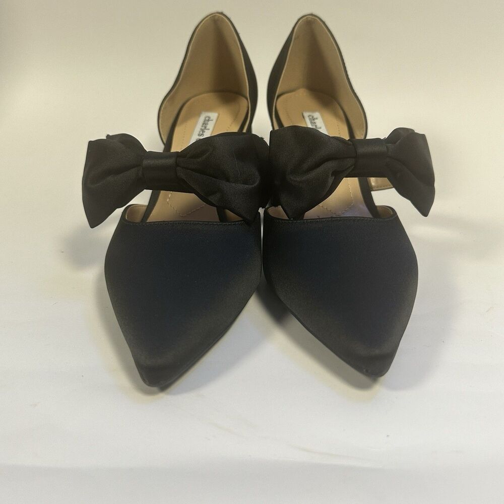 Charles David Size  Size Black Satin Bow D’Orsay Pumps Pointed Toe Formal Heels